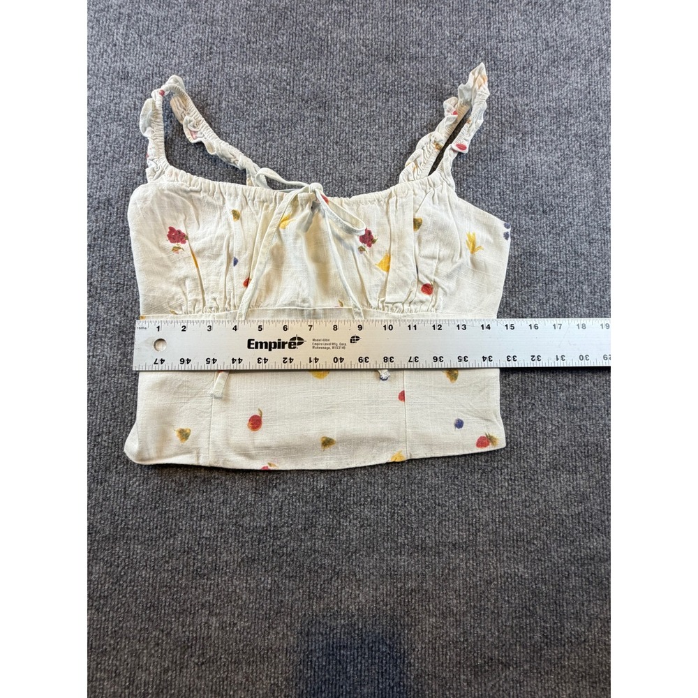 Daisy Street Floral Fruit Print Smocked Crop Top Cream Ruffle Strap Large - Picture 3 of 5